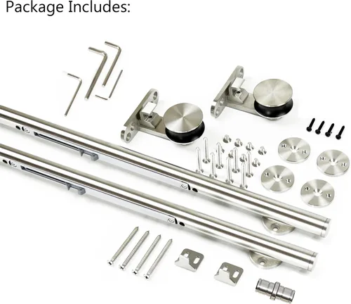 Vista 2 de DIYHD Kit de riel de acero inoxidable cepillado con cierre suave integrado de 6 pies para puerta de granero de estudio Dual dampers, quiet