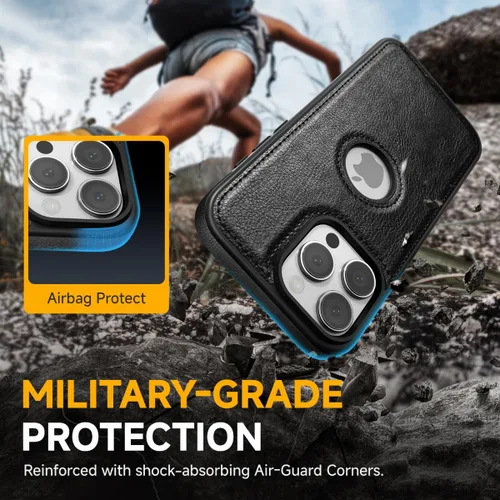 Vista 6 de Funda de cuero de lujo con diseño único para iPhone 14 Pro Max, antideslizante, resistente a los arañazos, ultra delgada, funda protectora