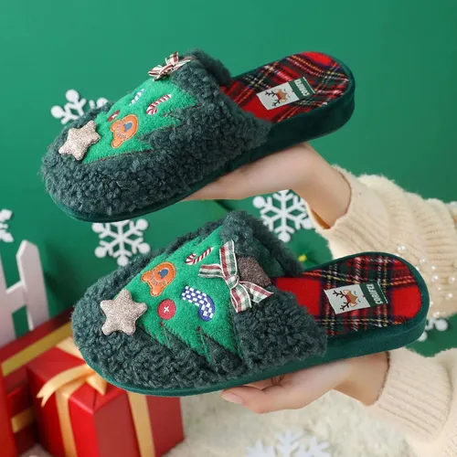 Vista 5 de CORIFEI Pantuflas de Navidad para invierno con soporte de arco de espuma viscoelástica y suela de goma