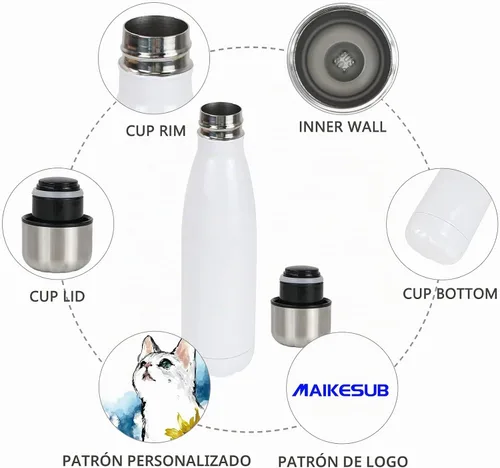 Vista 4 de 4 botellas de agua deportivas en blanco de 17 onzas con aislamiento de doble pared elegante con forma de cola aislada 4 piezas blancas