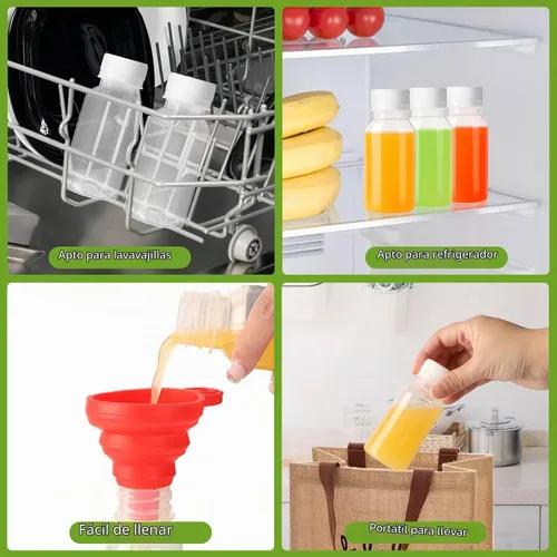 Vista 5 de zmybcpack Paquete de 24 botellas de jugo de plástico de 3.4 fl oz con tapas