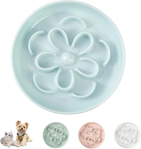 Vista 17 de PTOBER Cuenco elevado para gatos de alimentación lenta – Plato de melamina para gatos con soporte de bambú antideslizante – Tazón de alimentación