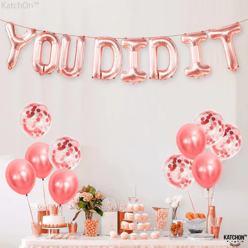 Vista 6 de KatchOn, Globos de oro rosa con el texto en inglés "You Did It" (16 pulgadas) Banner de You Did It para decoraciones de graduación 2026 Banner
