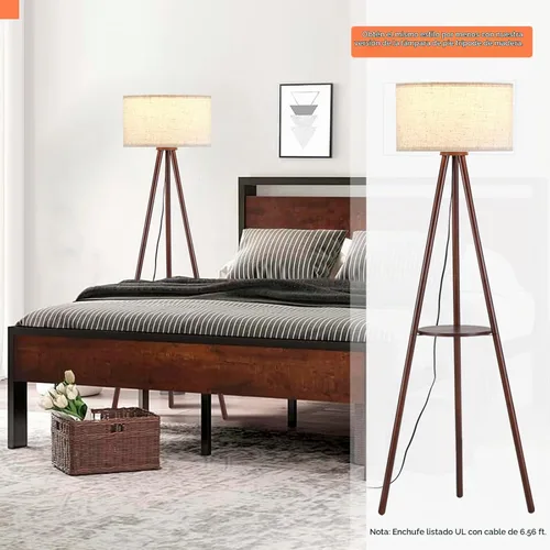 Vista 6 de Lámpara de pie con trípode de madera Baobab Tree Park BTP para sala de estar, bombilla LED de 3 temperaturas de color incluida, lámpara de pie