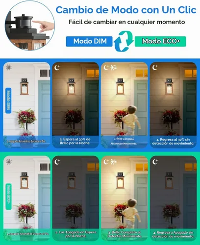 Vista 2 de VIANIS Luces para exteriores con sensor de movimiento, iluminación de anochecer a amanecer para casa, luces de grano de madera para garaje, farol