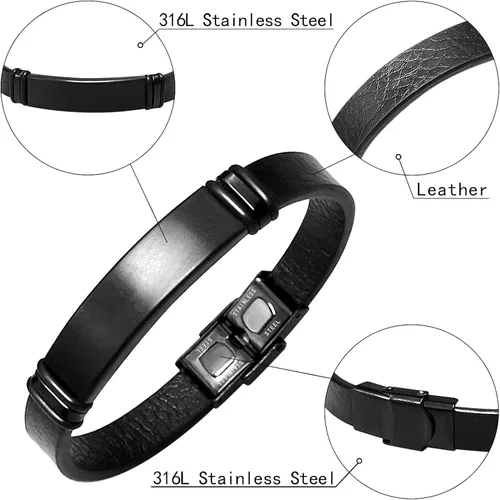 Vista 3 de Morse Code - Pulsera de cuero para hombre, con grabado de código secreto para novio, padre, esposo, para él, pulsera con mensaje oculto