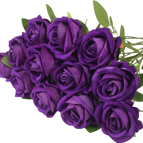 Vista 13 de Rosas artificiales negras, 12 piezas de rosas falsas a granel, ramo de rosas de seda realistas de tallo largo para centros de mesa, arreglos