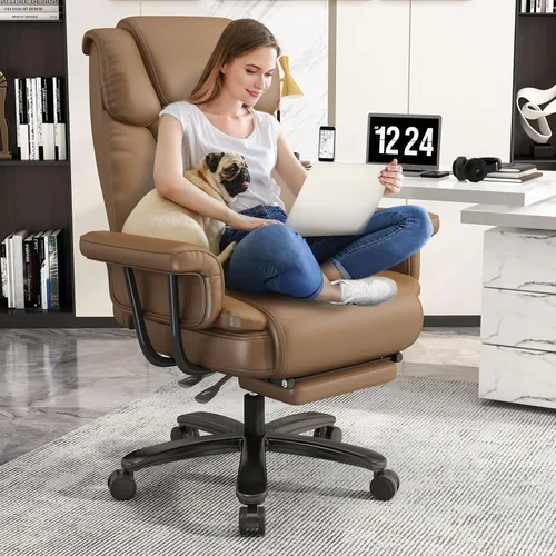 Vista 11 de GYI Silla Criss Cross con Ruedas, Silla de Escritorio de Oficina Reclinable Grande y Alto de 160° con Respaldo Alto, Asiento Ancho, Brazos