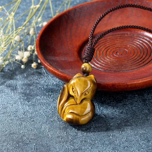Vista 6 de Jovivi Paquete – 2 artículos Collar de zorro de obsidiana negra, collares de piedras preciosas de cristal curativo + piedra de tigre protección