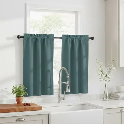 Vista 20 de NICETOWN Cortinas Opacas Cortas - Tratamiento de Ventana con Aislamiento Térmico, Niveles de Cortina Pequeños para Sala de Estar/Cocina, 2 Paneles