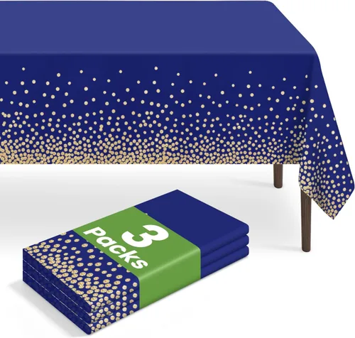 Vista 121 de Paquete de 2 manteles rectangulares desechables color negro, manteles de plástico negro para fiestas, 54 x 108 pulgadas, mantel de campamento