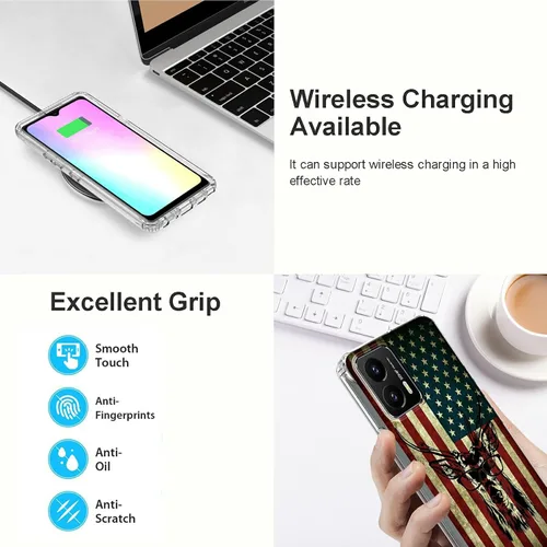 Vista 4 de Funda transparente para Motorola Moto G 5G 2023 con patrón de ciervo de bandera estadounidense para mujeres y hombres, doble capa híbrida de TPU