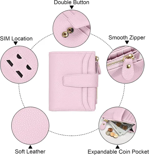 Vista 5 de oscaurt Cartera pequeña para mujer, con bloqueo RFID, plegable, compacta, para tarjetas de crédito, carteras de cuero para mujeres con bolsillo