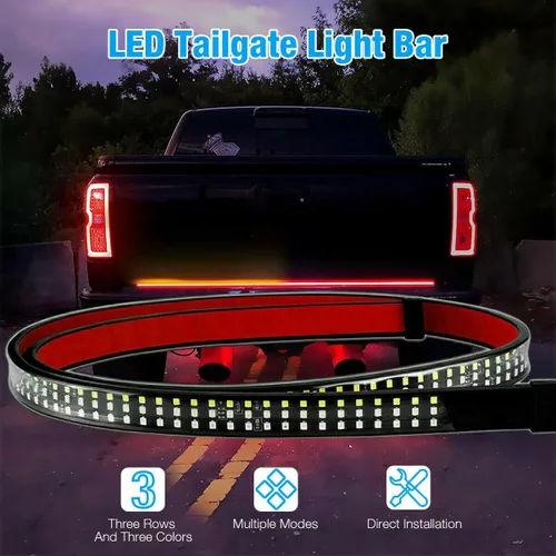 Vista 2 de Barra de luz LED de 48 pulgadas para compuerta trasera de camioneta pickup de 3 colores rojo blanco amarillo conmutable, señal de giro secuencial