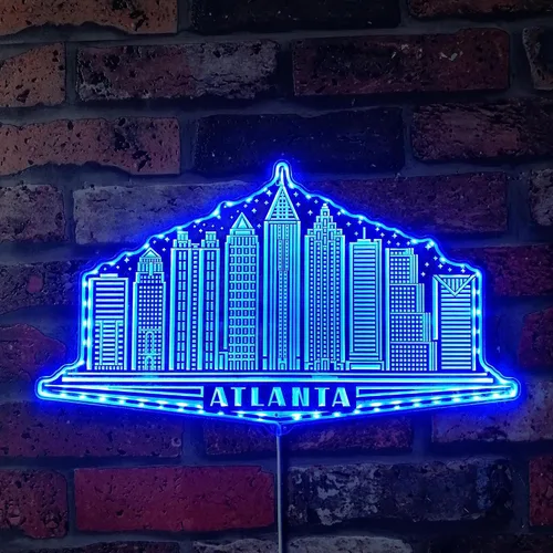 Vista 5 de ADVPRO Atlanta Georgia USA Skyline Silhouette RGB Dynamic Glam LED Sign - Forma de corte a borde - Decoración de pared inteligente 3D - Señalización