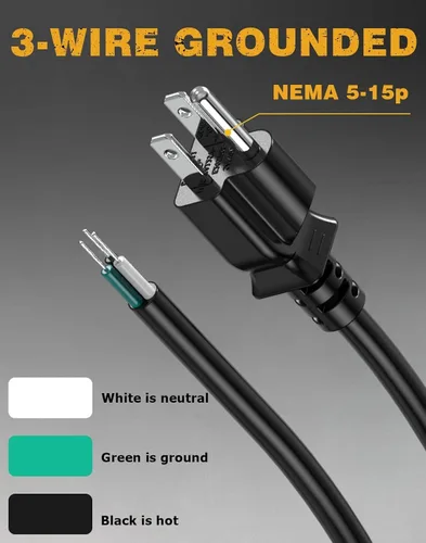 Vista 7 de Cable de alimentación de repuesto de 6 pies 14/3 para electrodomésticos y herramientas eléctricas, cable calibre 14 Ancable de 3 clavijas, extremo