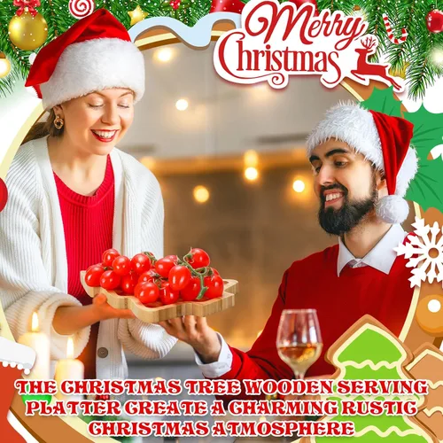 Vista 4 de Sliner 4 platos de Navidad con forma de árbol de Navidad, bandeja de madera para aperitivos, bandeja de dulces de madera en forma de árbol