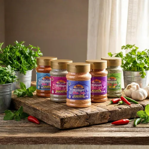 Vista 2 de Rani Himalayan Pink Salt Granules 5 in 1 Flavors (Mint, Smokey Garlic, Italian, Pepper, Peri Peri) PET Jar ~ All Natural Vegan Gluten Friendly
