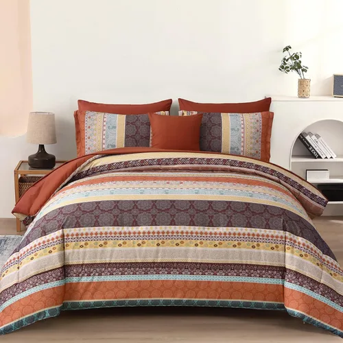 Vista 21 de Cottolester - Juego de edredón bohemio de tamaño matrimonial, 8 piezas, ropa de cama de microfibra suave en una bolsa, rayada y de color aguamarina