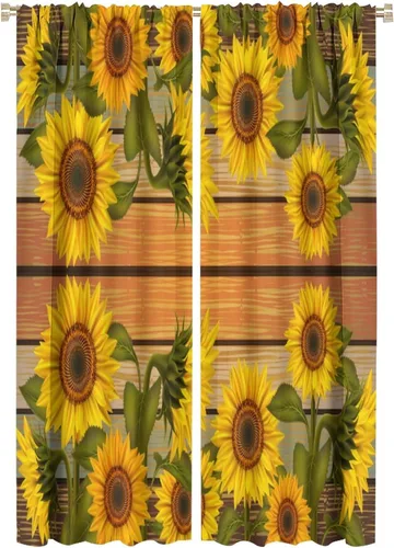 Vista 32 de Cortinas opacas de girasol, diseño natural, de granja, floral, con bolsillo para barra, para ventana, para dormitorio, sala de estar, 42 x 45