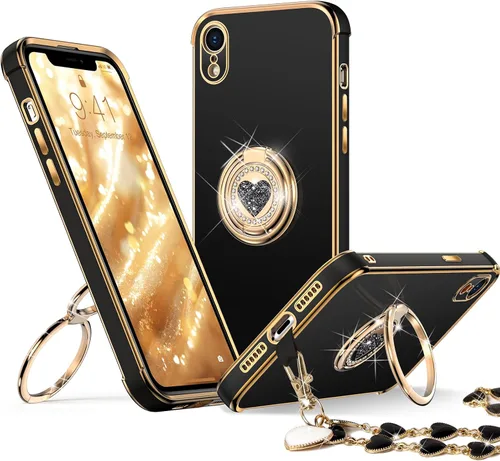 Vista 20 de XYZ para Funda de iPhone Xs Max con Soporte, Funda de Teléfono con Doble Soporte de Anillo, Funda de Amor-Corazón Linda de Lujo con Brillantina
