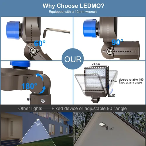 Vista 3 de ledmo Luces LED para Estacionamiento de 200W, 5000K, Luces de Poste Tipo Caja para Calles, Impermeables, 26000LM, Súper Brillantes, de Anochecer a