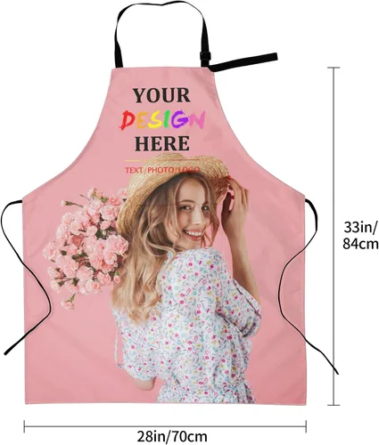 Vista 4 de Delantales personalizados con dos bolsillos para mujeres y hombres, delantales personalizados impresos con texto fotográfico para cocinero de cocina