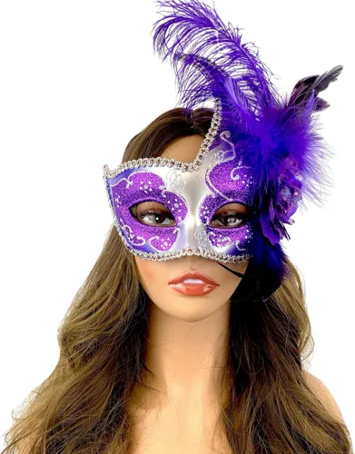 Vista 20 de Máscara de plumas venecianas para mujer, disfraz de Halloween, Mardi Gras, cosplay, fiesta de boda