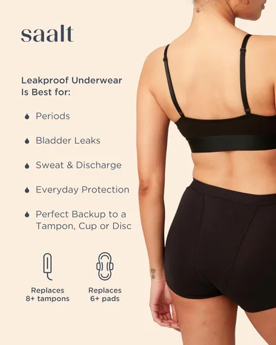 Vista 2 de saalt Ropa interior de algodón para dormir de corta duración, súper absorbente, reutilizable, cómoda, flujo menstrual, maternidad, posparto