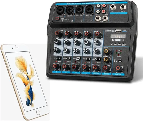 Vista 3 de Mezclador de audio, consola de mezcla de sonido, mezclador profesional, mezcla de potencia, USB para grabación/DJ/karaoke/escenario y estudio