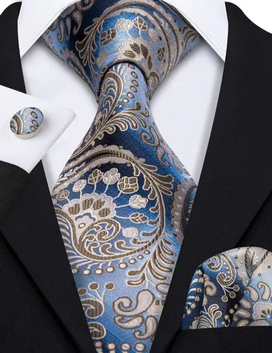 Vista 8 de Barry.Wang Conjunto de moda de corbata de cachemira, gemelos y corbatas para hombre, tejido de seda