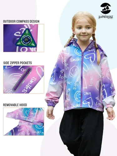 Vista 3 de Chaqueta impermeable para niños, con forro de malla, con capucha extraíble, para niños y niñas