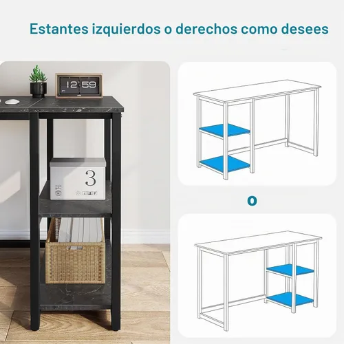 Vista 7 de SINPAID - Escritorio para computadora de 40 pulgadas con estantes de 2 niveles, escritorio resistente para la oficina de casa con gran espacio