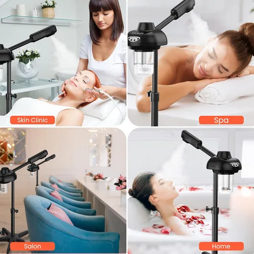 Vista 7 de TASALON Vaporizador facial sobre ruedas, vaporizador facial para rejuvenecimiento profesional de la piel, kit de vapor facial para el hogar, spa