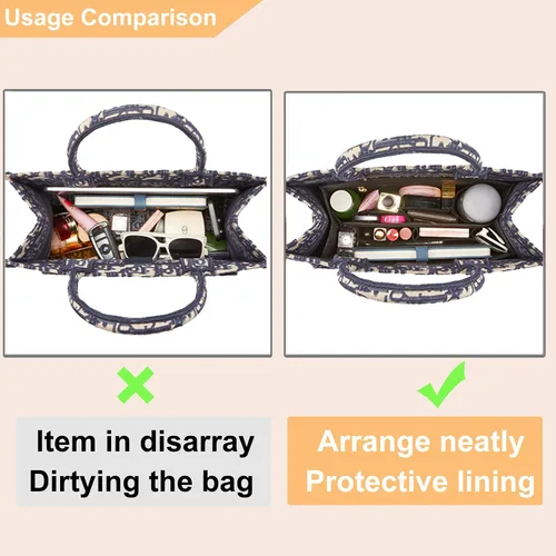 Vista 3 de Doxo Organizador de bolso, organizador de bolsa de fieltro con cremallera, perfecto para Lv Onthego GM 40 y D Book Tote grande (negro con cubierta)