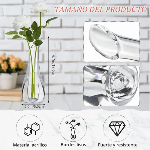 Vista 2 de Mumufy 12 jarrones de cristal acrílico para centro de mesa, de plástico transparente, jarrón de cristal acrílico, pequeño jarrón resistente a