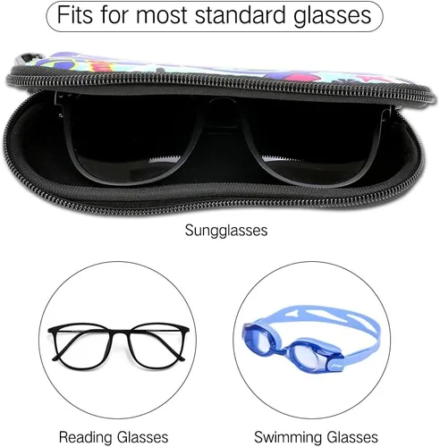 Vista 3 de PERFECTSIGHT Funda Kawaii para lentes, funda de neopreno con cremallera y clip, bonita bolsa de viaje para lentes de sol suaves para mujeres y niños