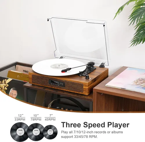 Vista 2 de Reproductor de discos de vinilo de tamaño extendido con reproducción Bluetooth, altavoces integrados, grabación USB, pantalla LED, tocadiscos