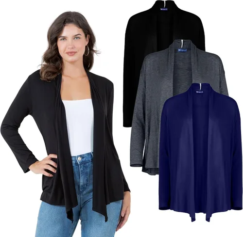Vista 12 de Azules 3-Pack Women's Long Sleeve Open Front Cardigan - Lightweight Rayon Sweater, Soft Flowy Layer for Casual