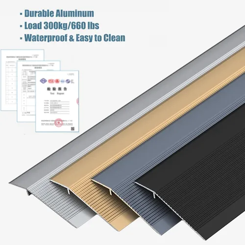 Vista 6 de Grey Transition Strips for Doorways, Metal Entry Ramps 10cm Wide, Carpet/Tile Threshold Reducer for Indoor Balcony Door (Length 85cm)