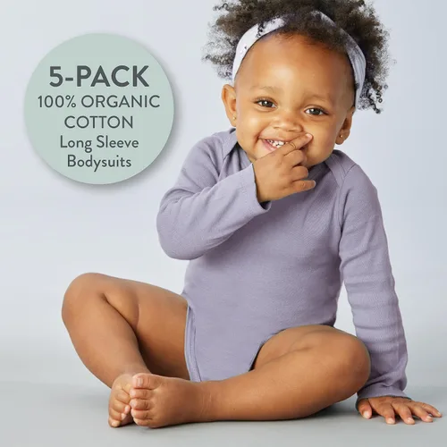 Vista 2 de HonestBaby Multipack de mamelucos de manga larga de algodón orgánico para bebés y niñas