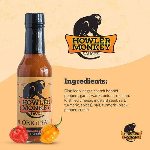 Vista 2 de Howler Monkey Sauce Salsa picante original estilo panamá con salsa picante Amarillo Gourmet
