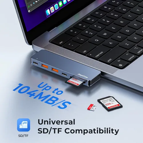 Vista 5 de RayCue Adaptador USB C para MacBook Pro/Air M1 M2 2023 2022 2021 13" 15" 16", accesorios 6 en 2 MacBook Pro con 10Gbps 2* USB 3.2, transferencia