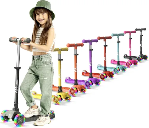 Vista 15 de Lifemaster Mini 3-Wheel Kids Scooter with Multi-Color Wheel Lights – 4-Height Adjustable Handlebar, Wide Anti-Slip Deck, Child Safety Certified