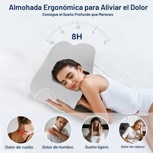 Vista 7 de SINLAND - Almohada cervical para el cuello, almohada de espuma Gris
