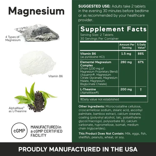 Vista 6 de Smarter Nutrition Complejo de magnesio – Glicinato de magnesio quelado con citrato, malato y L-teanina para dormir, relajación muscular y apoyo al