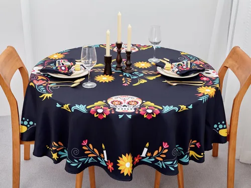 Vista 3 de YiHomer Día de los Muertos - Mesa de Halloween – Máscara de esqueleto floral Dia De Los Muertos, fiesta mexicana del Cinco de Mayo, fiesta mexicana