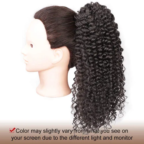 Vista 6 de Vigorous Extensión de Cola de Caballo con Cordón Corta Afro Rizada Crespa Marrón Cola de Caballo para Mujeres Africanas Colas de Caballo Esponjosas