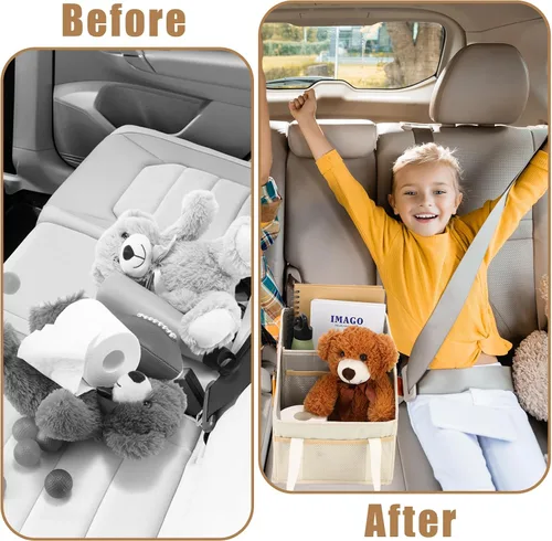 Vista 5 de Honeydak Organizador de asiento de pasajero, almacenamiento plegable para consola, asiento delantero/trasero con múltiples bolsillos, organizador