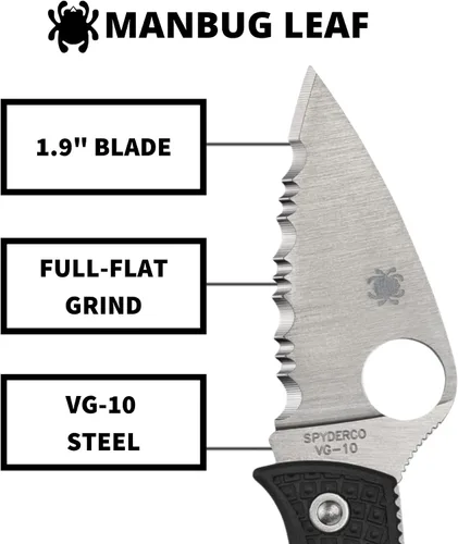 Vista 3 de Spyderco Manbug Leaf Cuchillo plegable de bolsillo con hoja de acero VG-10 de 1.9" y mango FRN - Cuchillo EDC para hombres y mujeres, perfecto